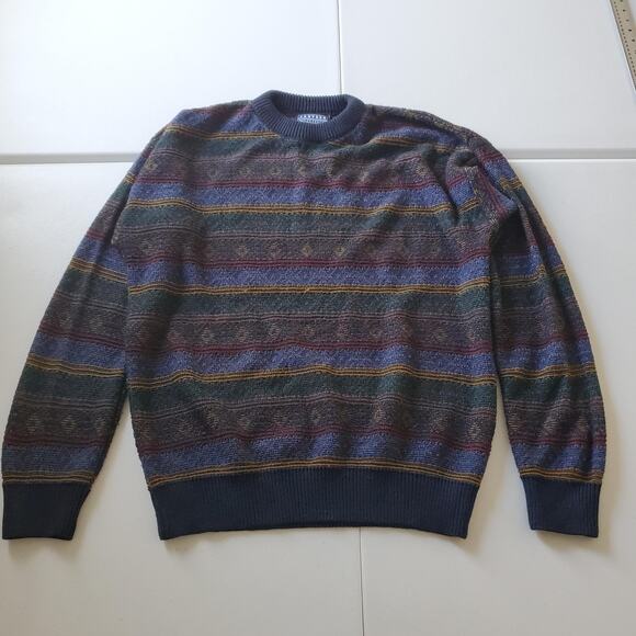 Jantzen Classics Sweater Mens Large Multi Color Stripe 3D Knit Acrylic Crewneck - Picture 1 of 6